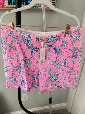 Lilly Pulitzer Pink and Blue Nautical Shell Print Reggie knit Shorts